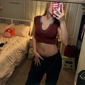 Urban Outfitters Burgundy and Blue Crop Top